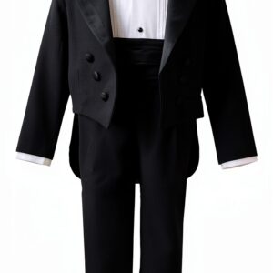 Boys Tuxedo Set Satin Lapel Adjustable Bow Tie Sizes-0