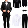 S H Churchill Boys Black Tuxedo Set Formal Wear Wedding-0