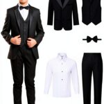 S H Churchill Boys Black Tuxedo Set Formal Wear Wedding-0