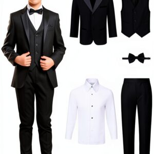 S H Churchill Boys Black Tuxedo Set Formal Wear Wedding-0