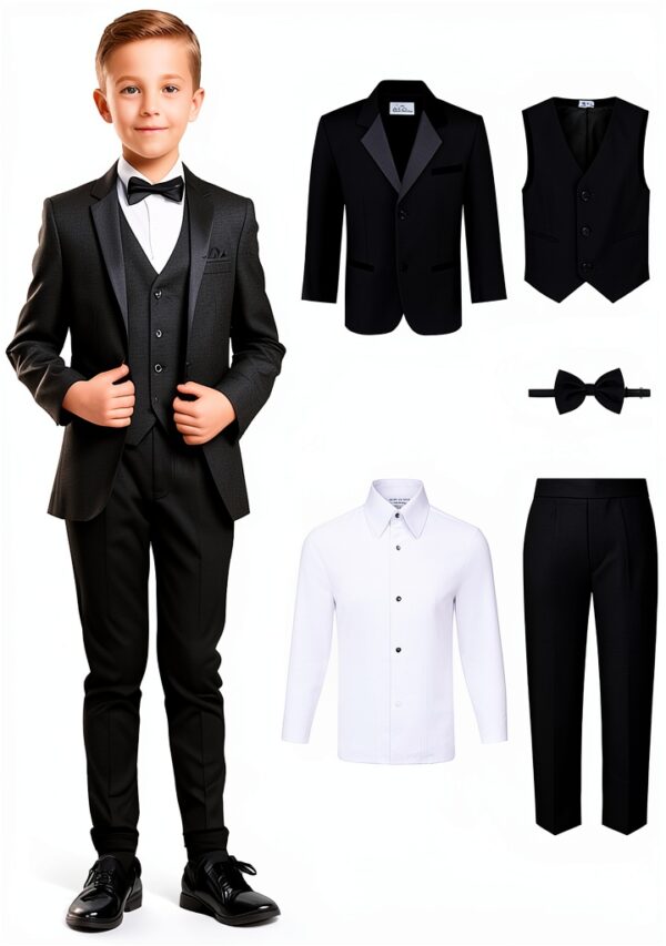S H Churchill Boys Black Tuxedo Set Formal Wear Wedding-0