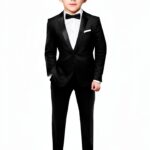 Seijatachi Boys Slim Fit Tuxedo Black Bow Tie Shirt Formal-0