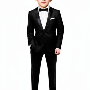 Seijatachi Boys Slim Fit Tuxedo Black Bow Tie Shirt Formal-0