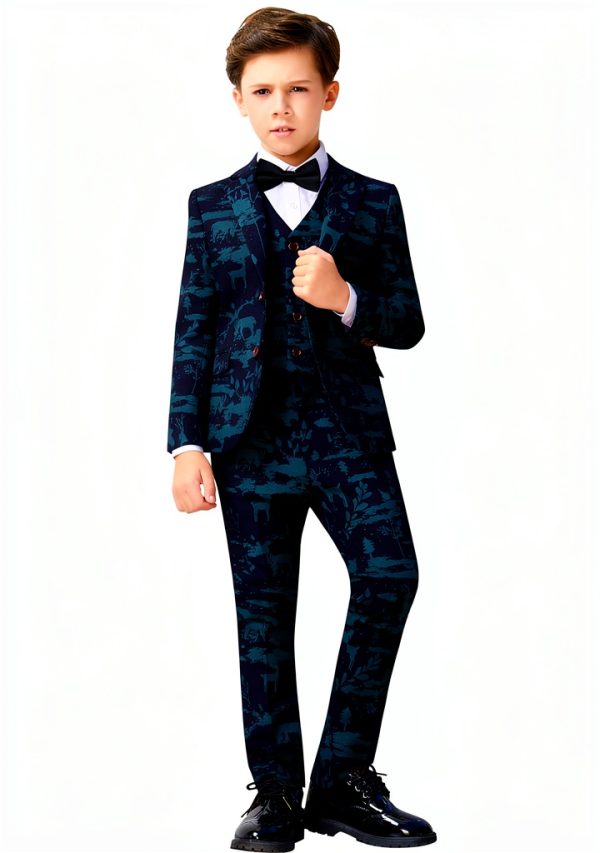 Marvelous World Boys Slim Fit Printed Tuxedo Suit Set 4