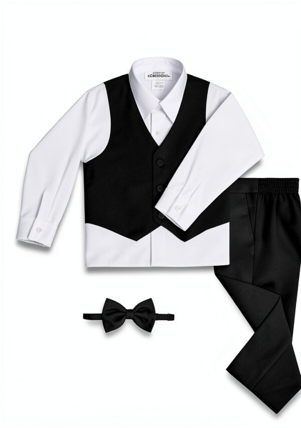 S H Churchill Boys Black Tuxedo Set Formal Wear Wedding-3